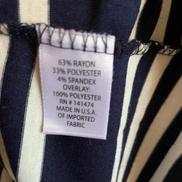 Lucy & Laurel Womens size Medium 3/4 Sleeve Navy White Striped Blouse Shirt - Picture 4 of 4